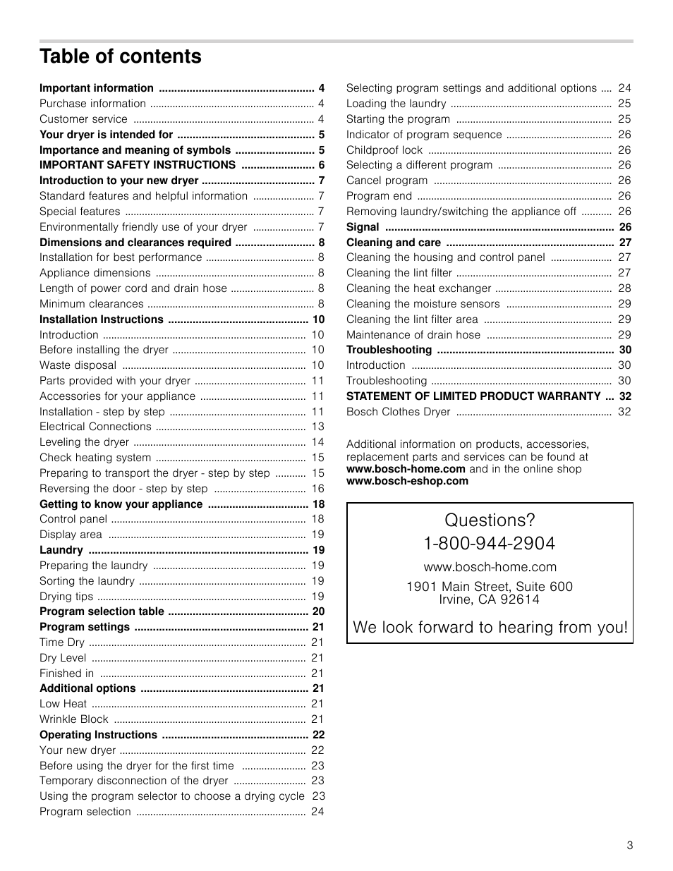 Bosch WTB86202UC User Manual | Page 3 / 36