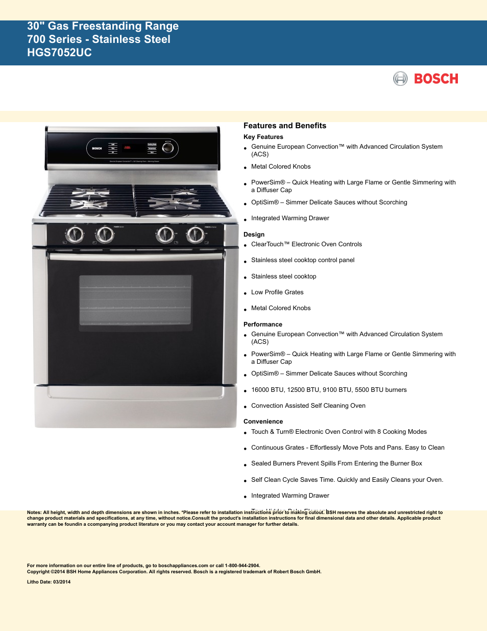 Bosch HGS7052UC User Manual | 2 pages