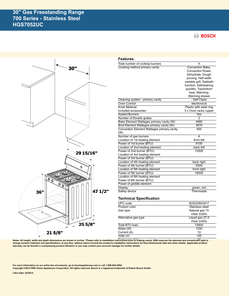 Bosch HGS7052UC User Manual | Page 2 / 2