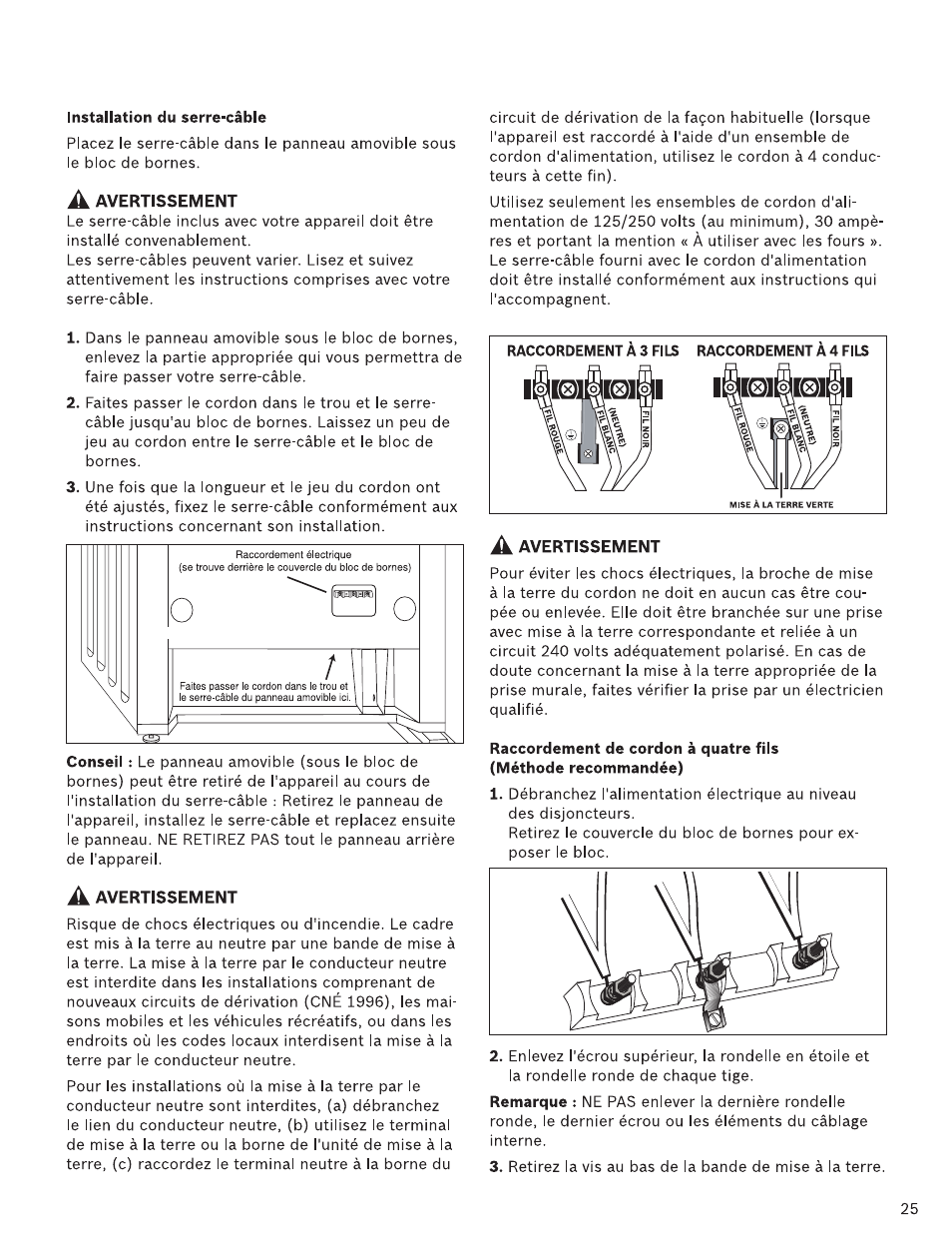 Installation du serre-câble, A avertissement | Bosch HDI7282U User Manual | Page 25 / 48