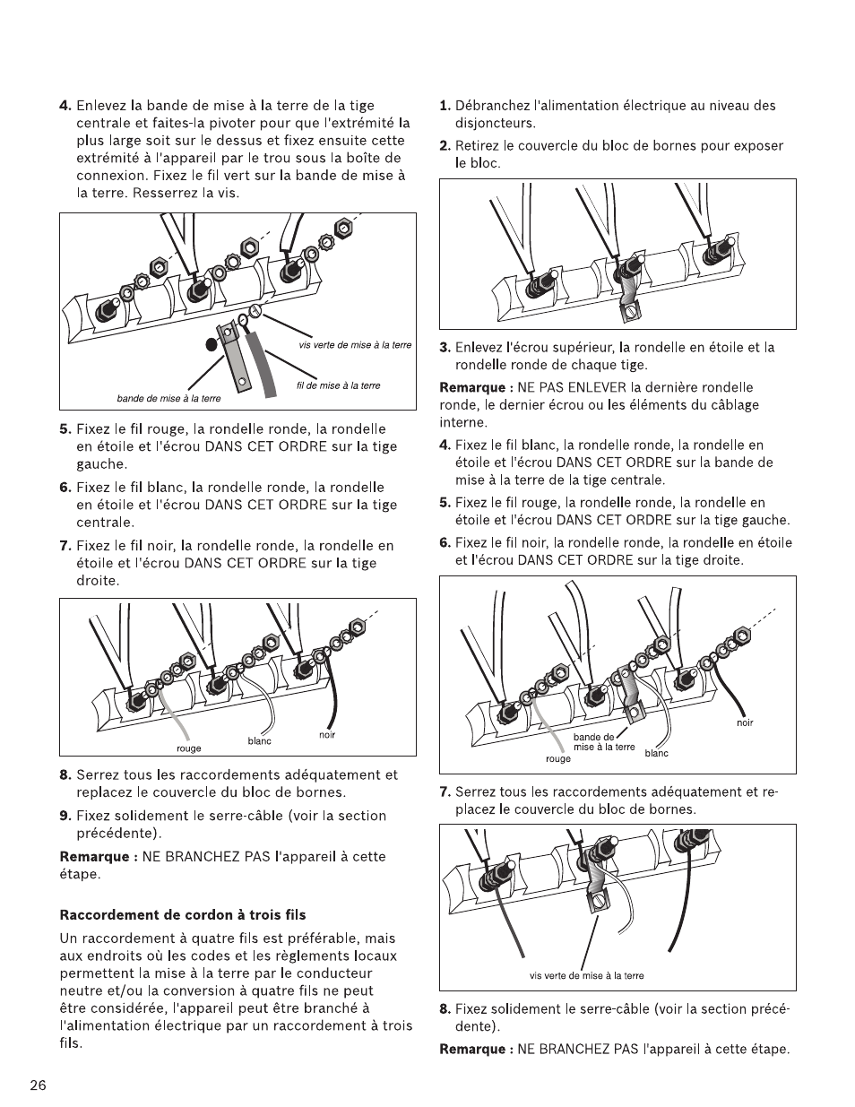 Raccordement de cordon à trois fils | Bosch HDI7282U User Manual | Page 26 / 48