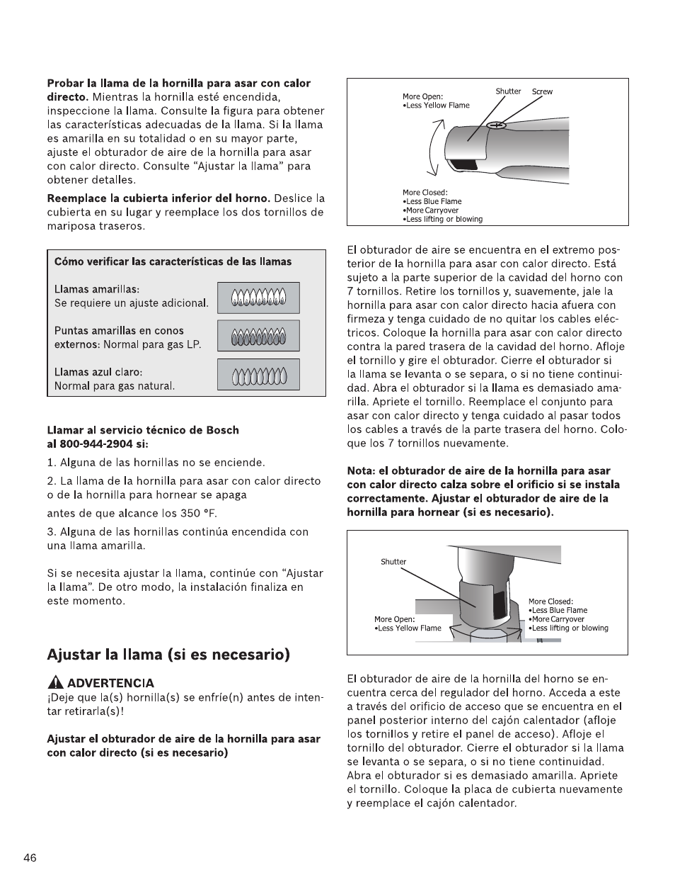 Ajustar la llama (sí es necesario) | Bosch HDI7282U User Manual | Page 46 / 48