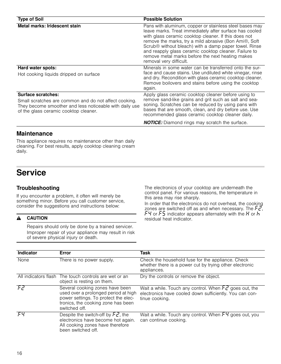 Maintenance, Service, Troubleshooting | 9 caution, Vice troubleshooting | Bosch NET8066SUC User Manual | Page 16 / 56