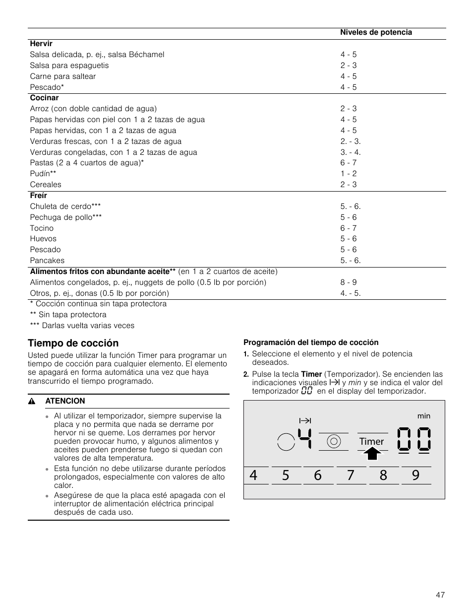 Tiempo de cocción, 9 atencion, Programación del tiempo de cocción | 5jnfs | Bosch NET8066SUC User Manual | Page 47 / 56