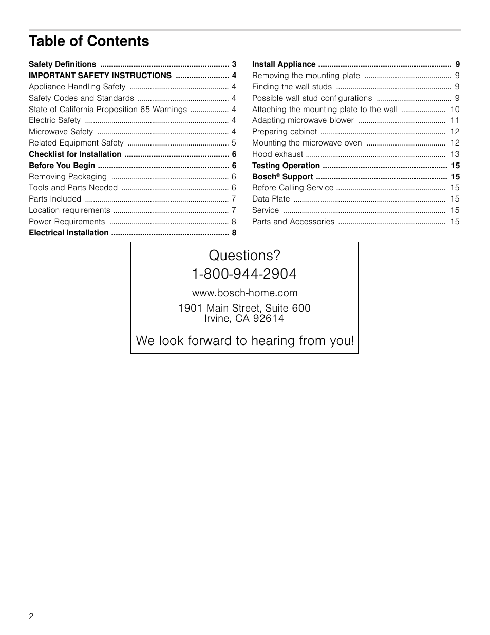 Bosch HMV5052U User Manual | Page 2 / 32
