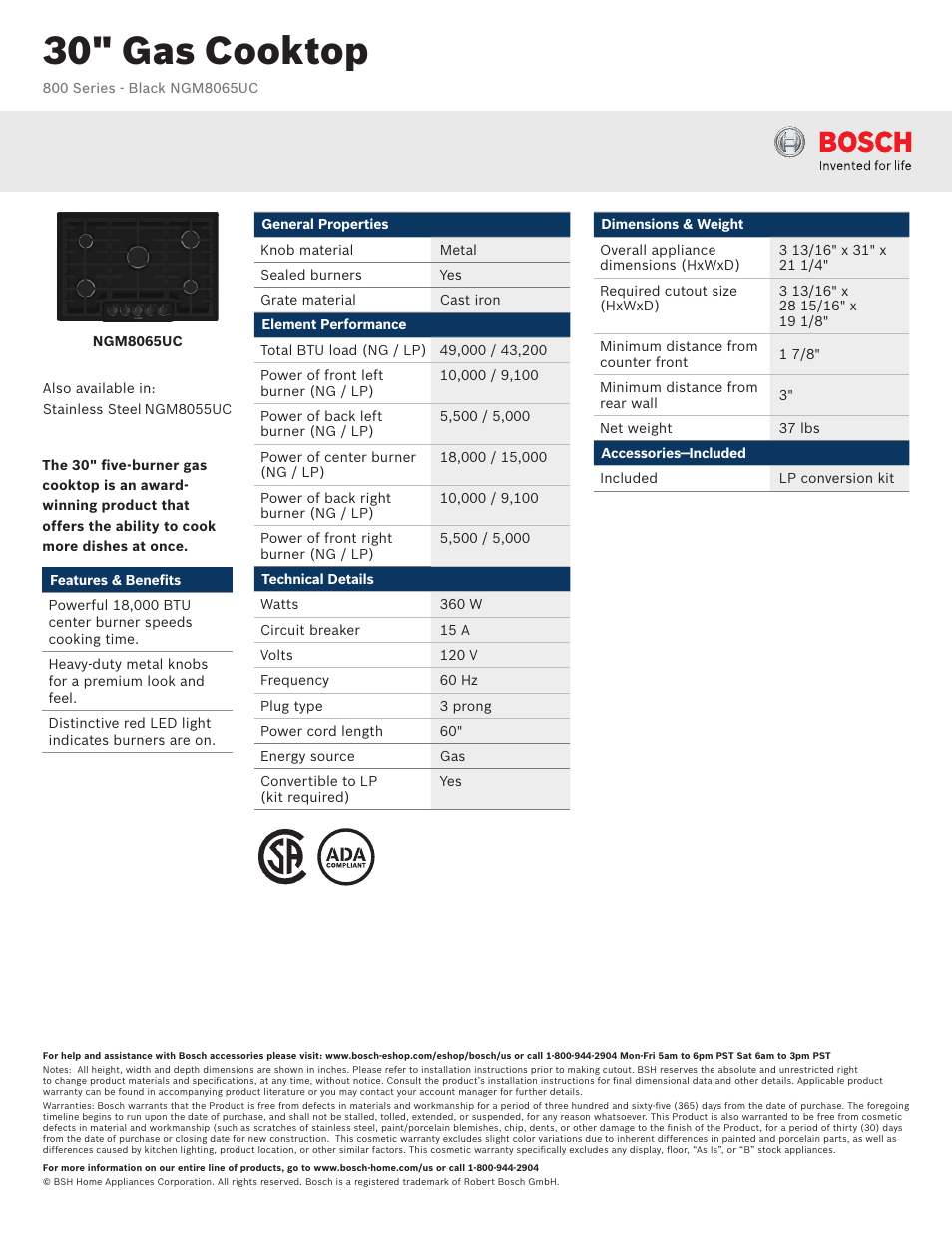 Bosch NGM8065UC User Manual | 2 pages