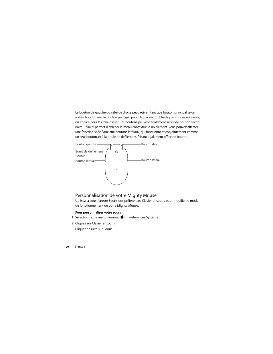 Personnalisation de votre mighty mouse | Apple Mighty Mouse (inalámbrico) User Manual | Page 20 / 36