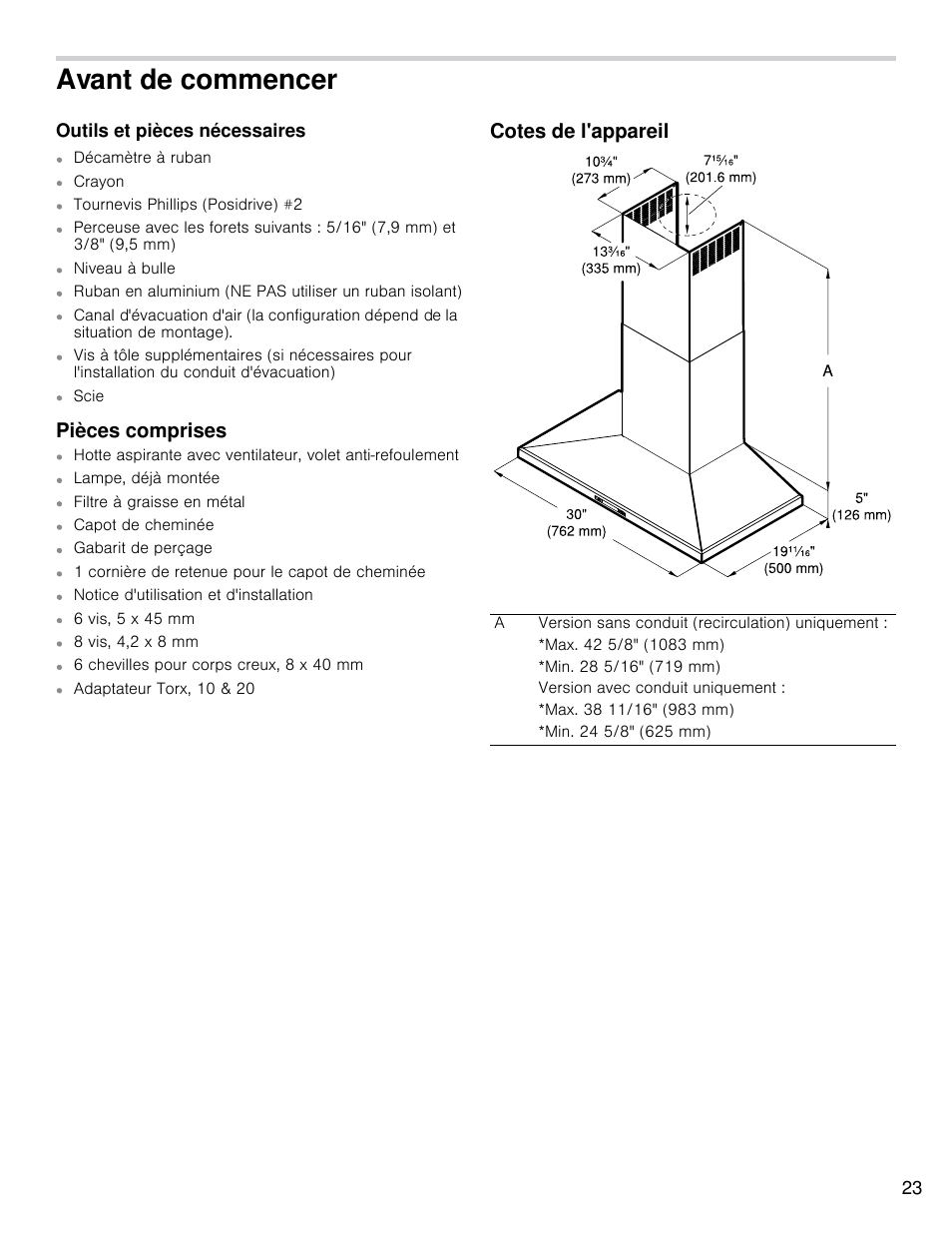 Avant de commencer | Bosch HCP30E51UC User Manual | Page 23 / 44