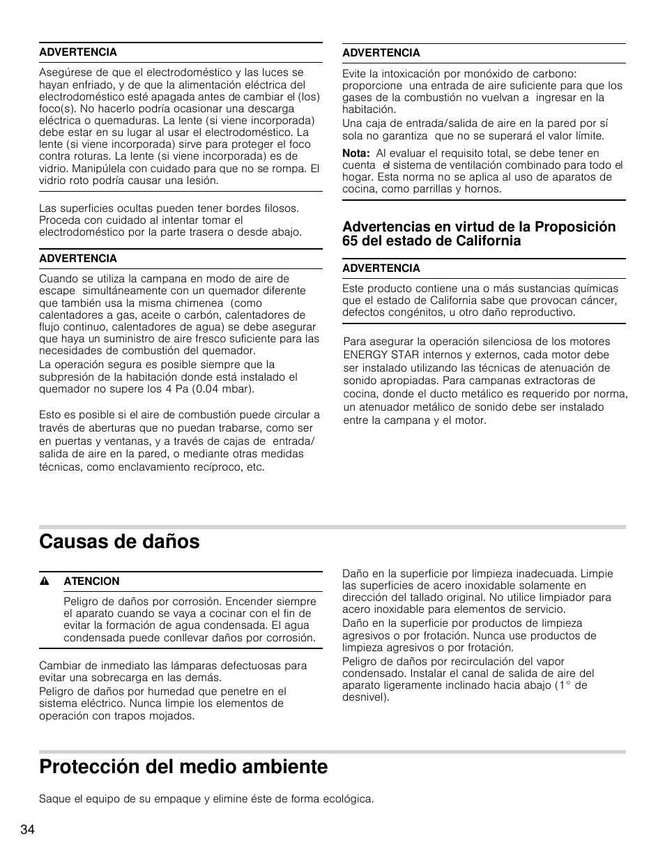 Causas de daños, Protección del medio ambiente | Bosch HCP30E51UC User Manual | Page 34 / 44