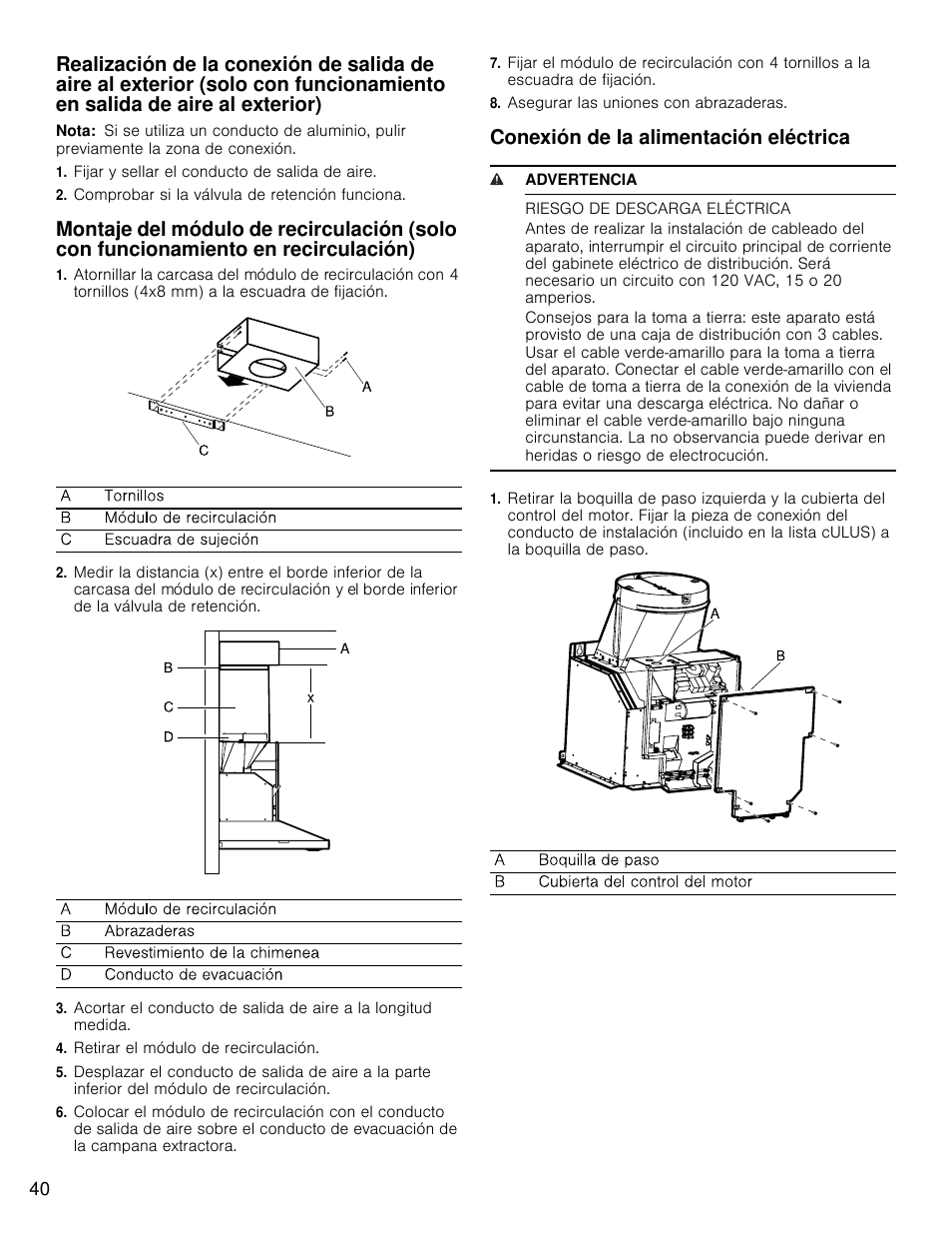 Conexión de la alimentación eléctrica | Bosch HCP30E51UC User Manual | Page 40 / 44