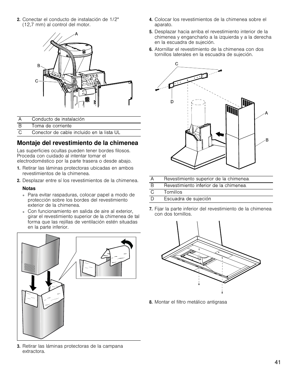 Montaje del revestimiento de la chimenea | Bosch HCP30E51UC User Manual | Page 41 / 44
