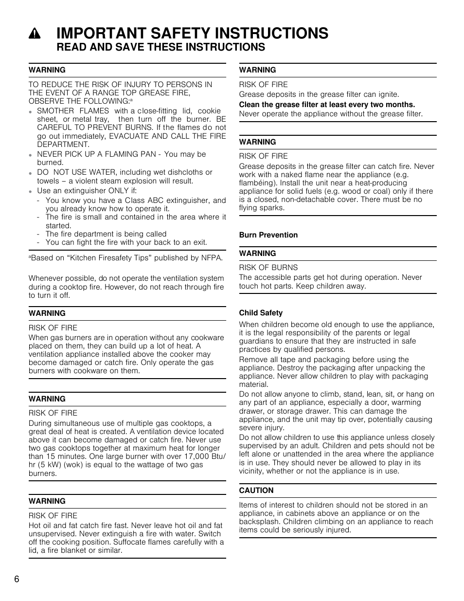 Important safety instructions, Read and save these instructions | Bosch HCP30E51UC User Manual | Page 6 / 44