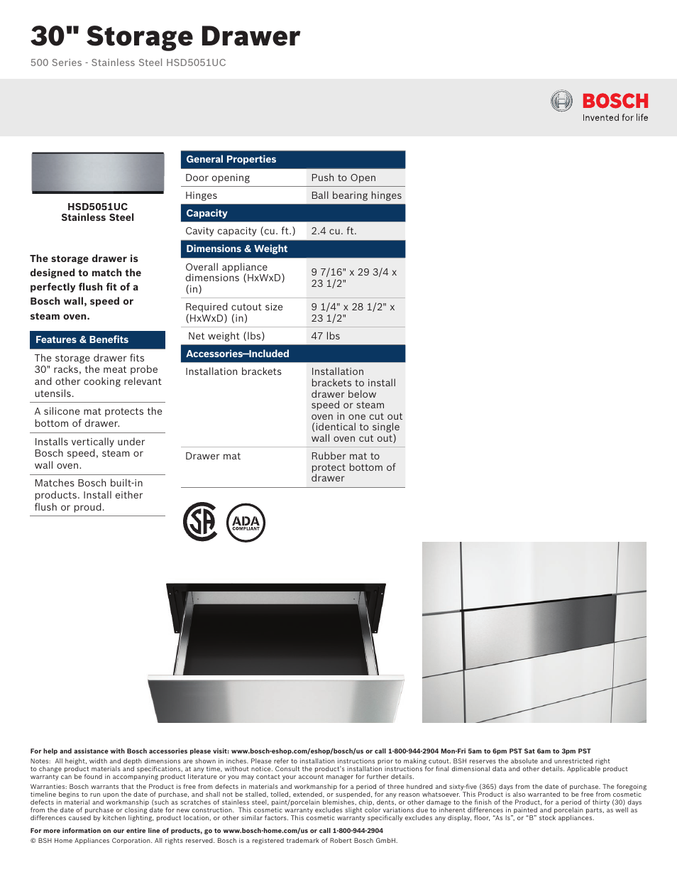 Bosch HSD5051UC User Manual | 4 pages