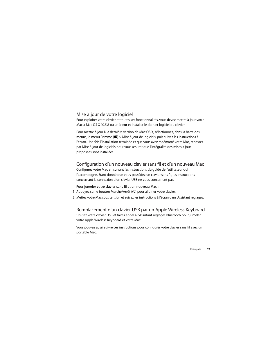 Mise à jour de votre logiciel | Apple Wireless Keyboard (2009) User Manual | Page 21 / 52