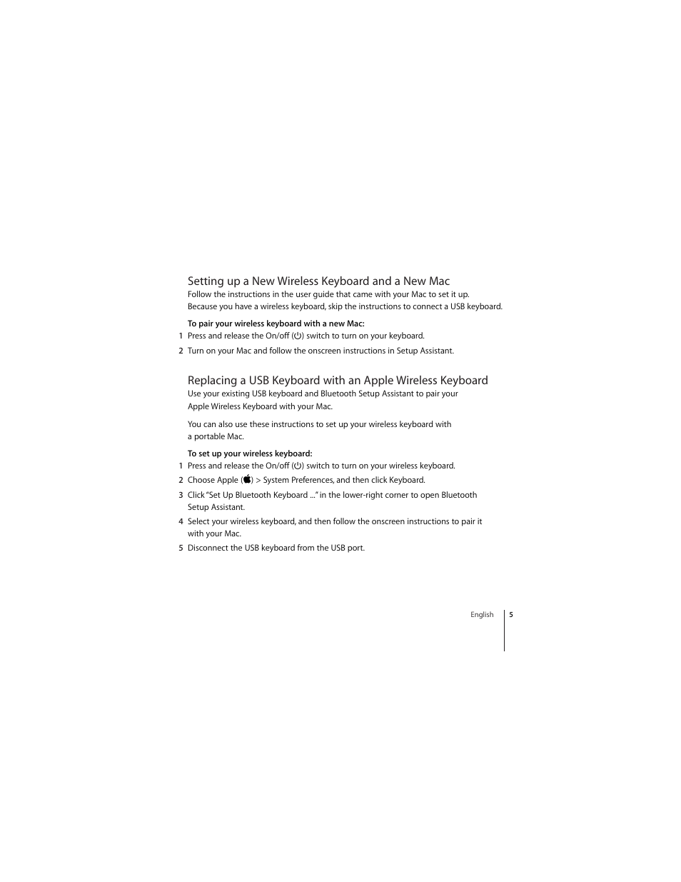 Setting up a new wireless keyboard and a new mac | Apple Wireless Keyboard (2009) User Manual | Page 5 / 52