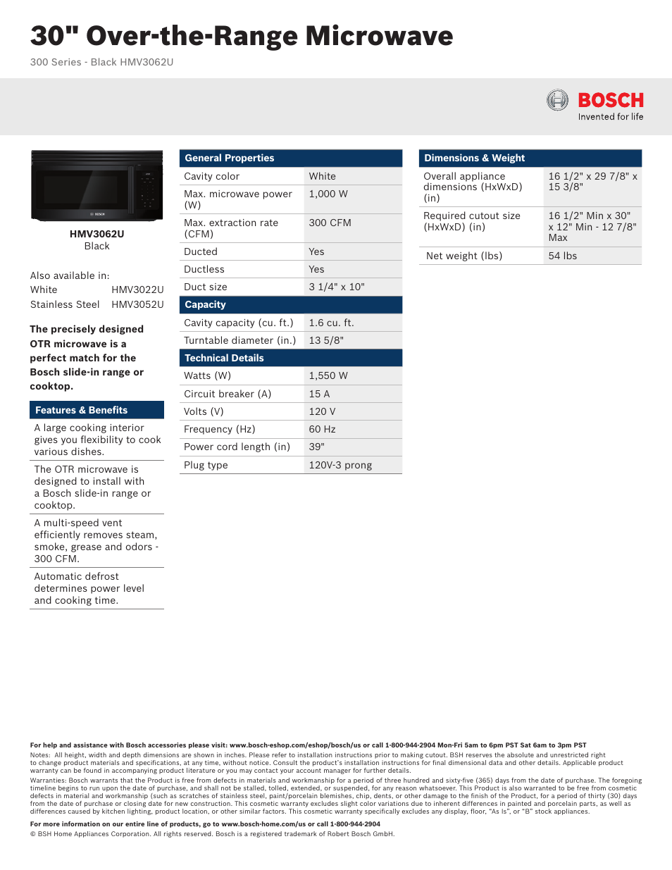 Bosch HMV3062U User Manual | 2 pages