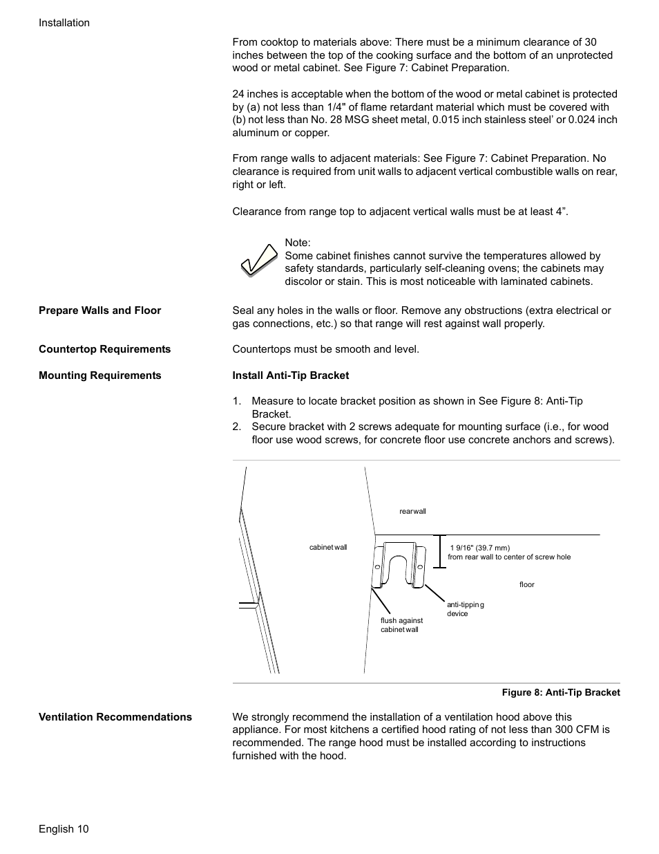 Prepare walls and floor, Countertop requirements, Mounting requirements | Ventilation recommendations | Bosch HDI7052U User Manual | Page 13 / 80