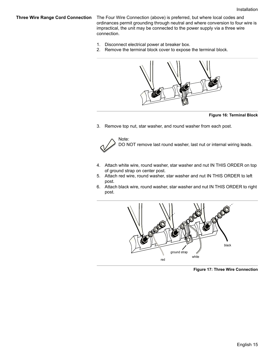 Three wire range cord connection, Disconnect electrical power at breaker box | Bosch HDI7052U User Manual | Page 18 / 80