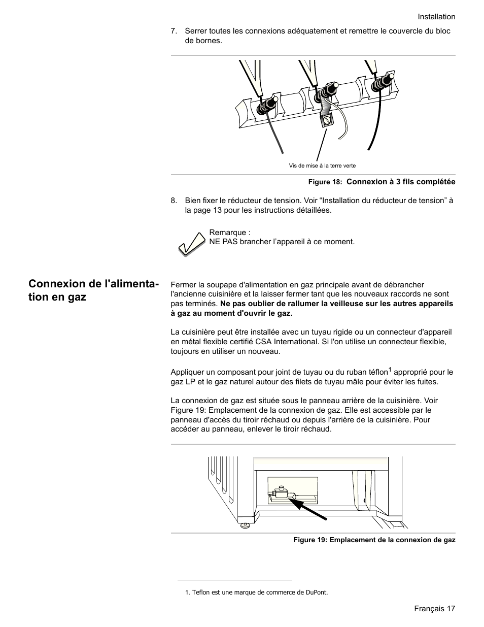 Connexion de l'alimentation en gaz, Connexion de l'alimenta- tion en gaz | Bosch HDI7052U User Manual | Page 45 / 80