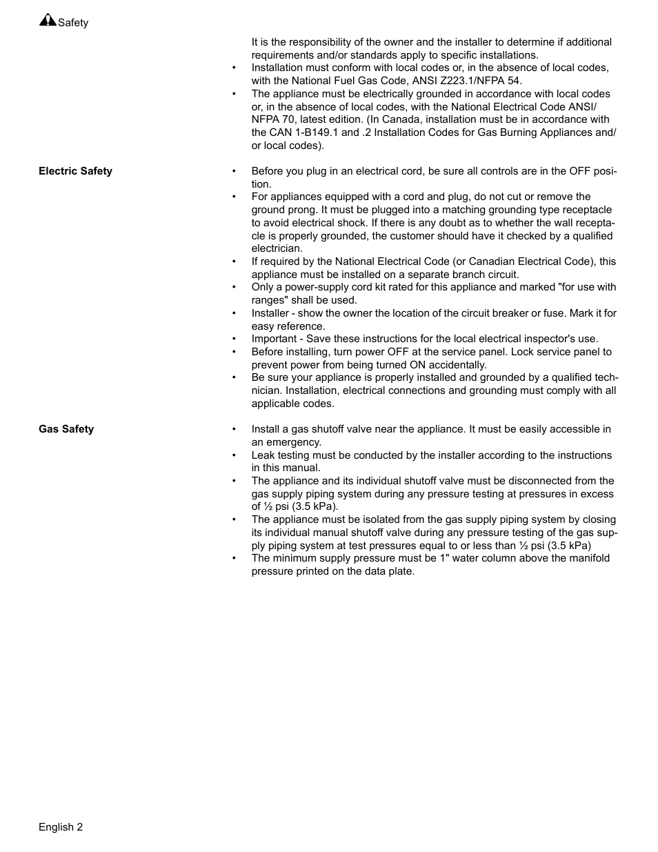 Electric safety, Gas safety | Bosch HDI7052U User Manual | Page 5 / 80