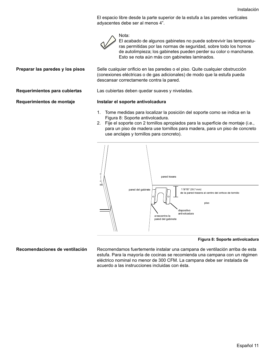 Preparar las paredes y los pisos, Requerimientos para cubiertas, Requerimientos de montaje | Recomendaciones de ventilación | Bosch HDI7052U User Manual | Page 65 / 80