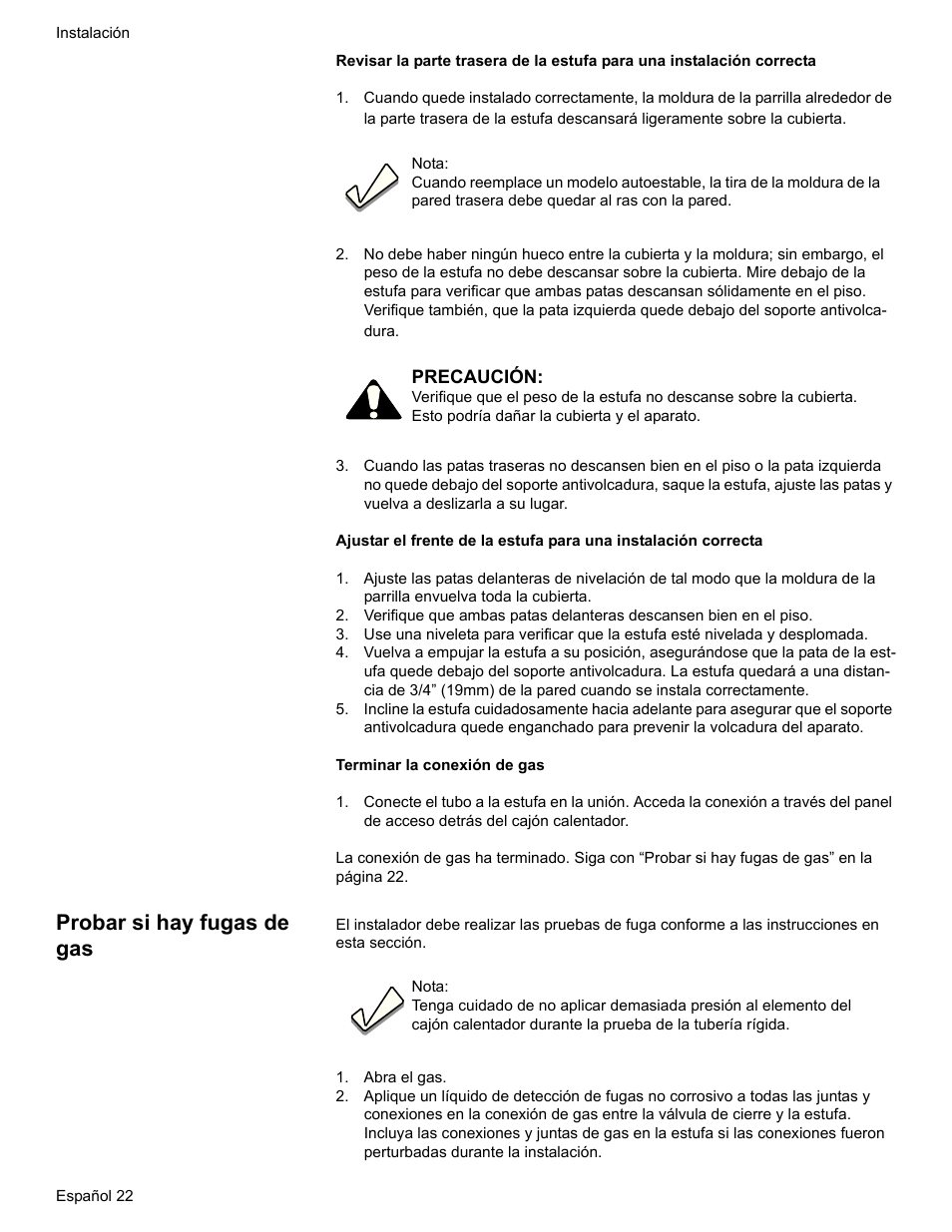 Probar si hay fugas de gas, Abra el gas | Bosch HDI7052U User Manual | Page 76 / 80