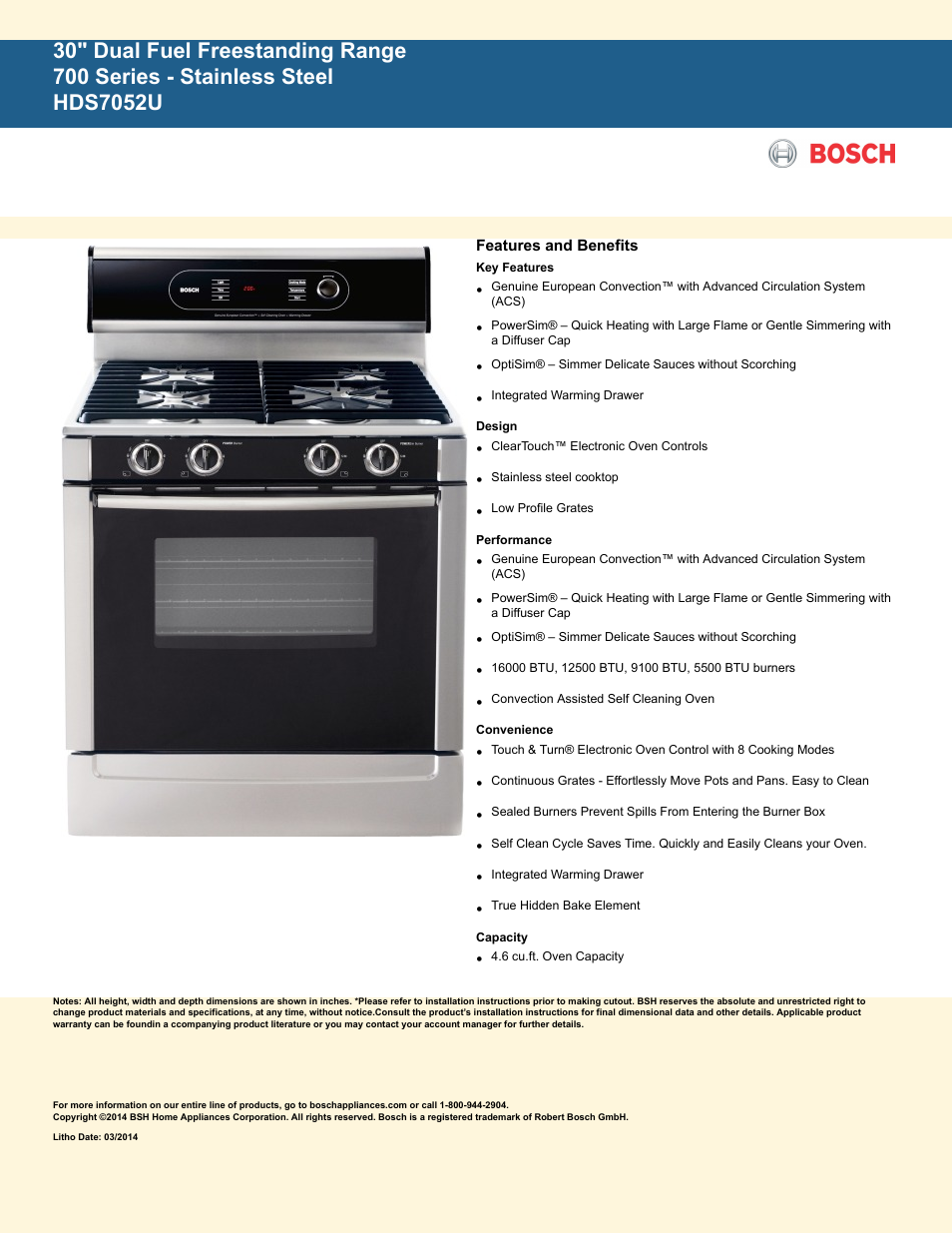 Bosch HDS7052U User Manual | 2 pages