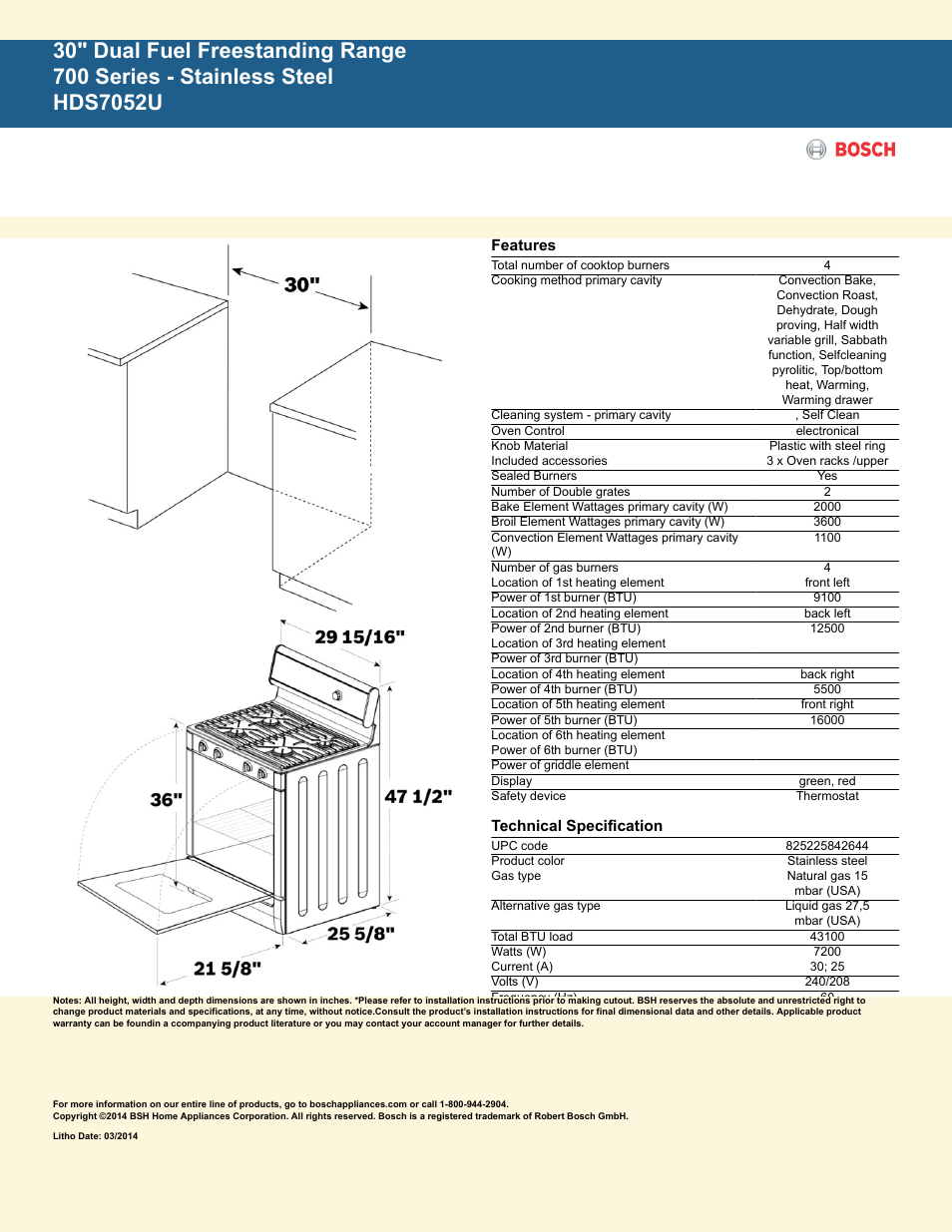 Bosch HDS7052U User Manual | Page 2 / 2