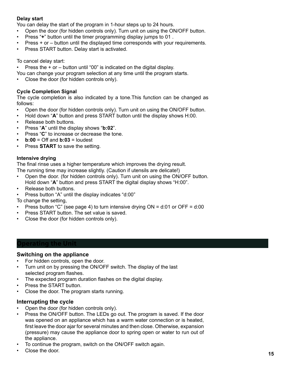 Operating the unit | Bosch SGE63E06UC User Manual | Page 15 / 64