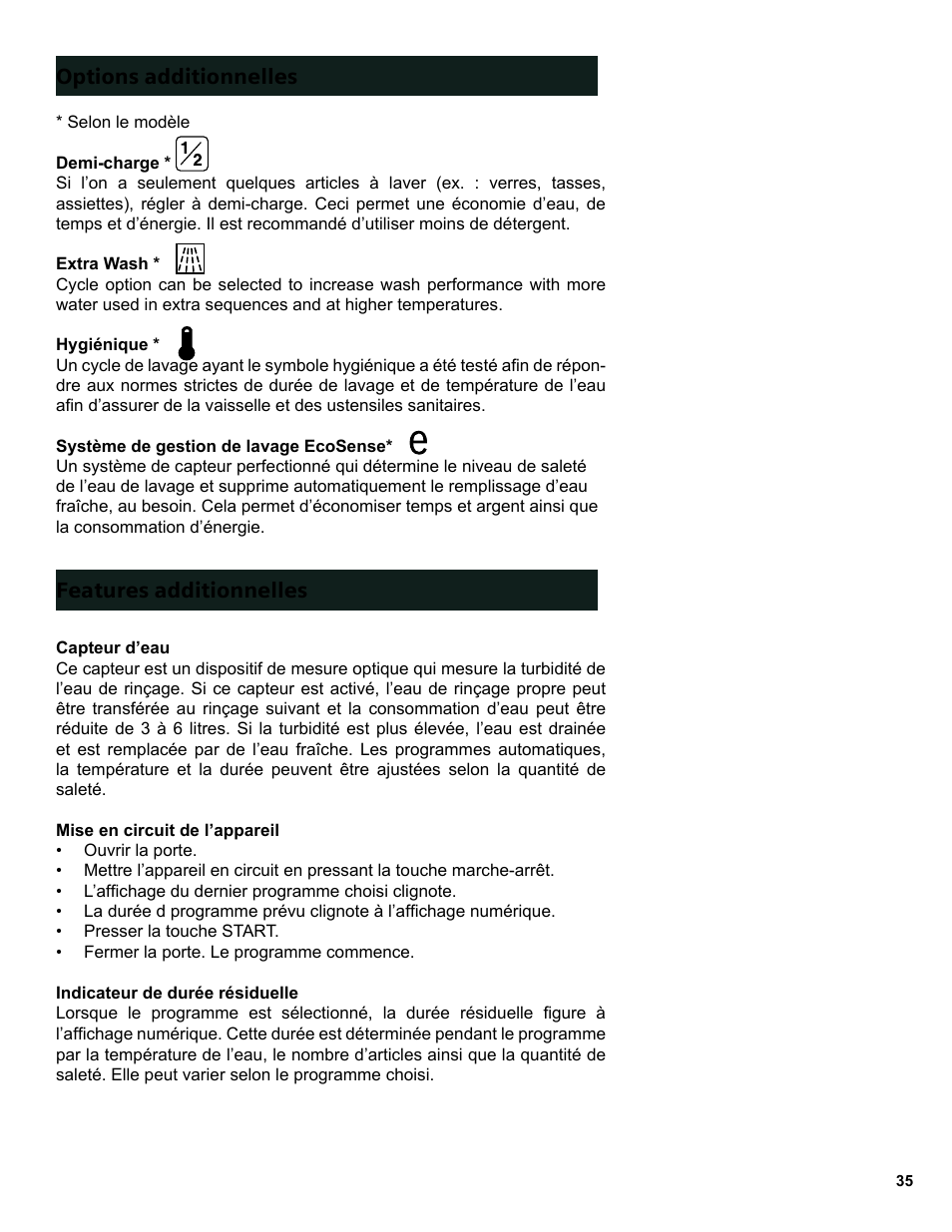 Options additionnelles features additionnelles | Bosch SGE63E06UC User Manual | Page 35 / 64