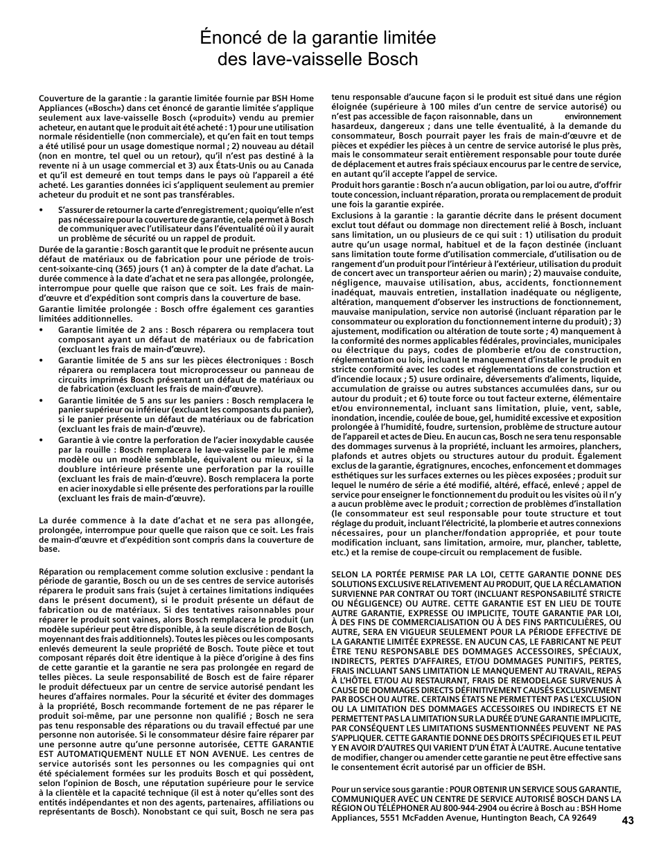 Bosch SGE63E06UC User Manual | Page 43 / 64