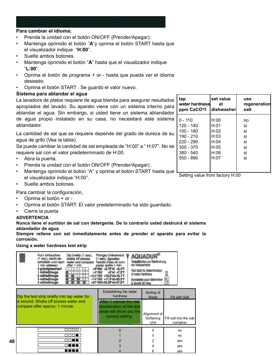 Características de la lavadora de platos | Bosch SGE63E06UC User Manual | Page 48 / 64