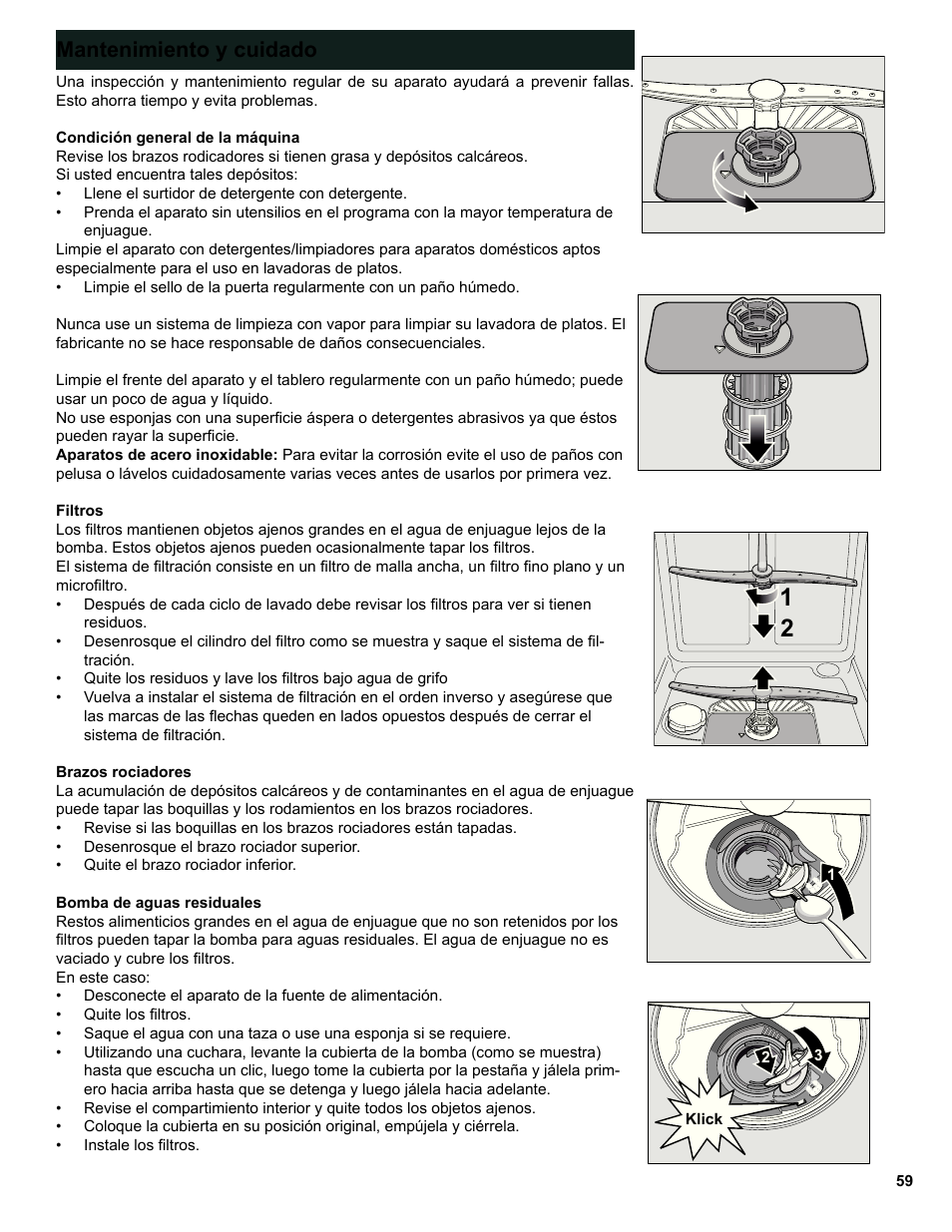Mantenimiento y cuidado | Bosch SGE63E06UC User Manual | Page 59 / 64