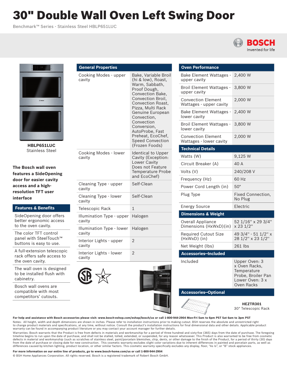 Bosch HBLP651LUC User Manual | 3 pages