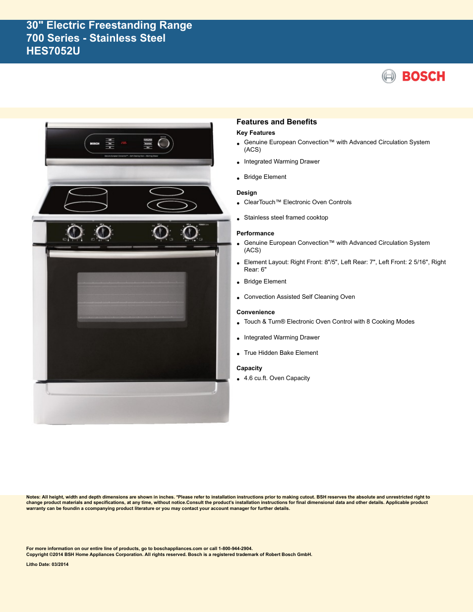 Bosch HES7052U User Manual | 2 pages