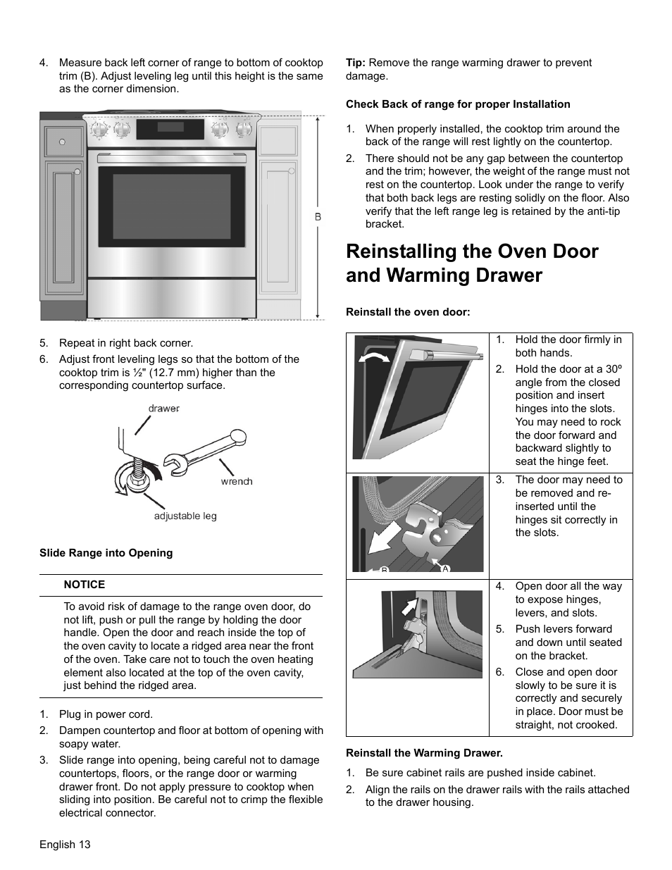 Reinstalling the oven door and warming drawer | Bosch HEIP054U User Manual | Page 16 / 56