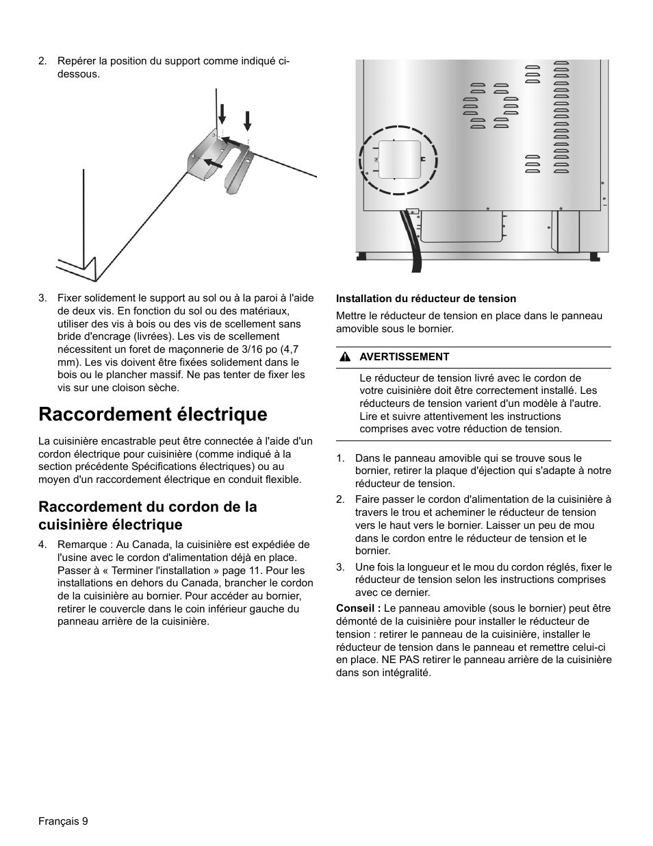 Raccordement électrique, Raccordement du cordon de la cuisinière électrique | Bosch HEIP054U User Manual | Page 28 / 56