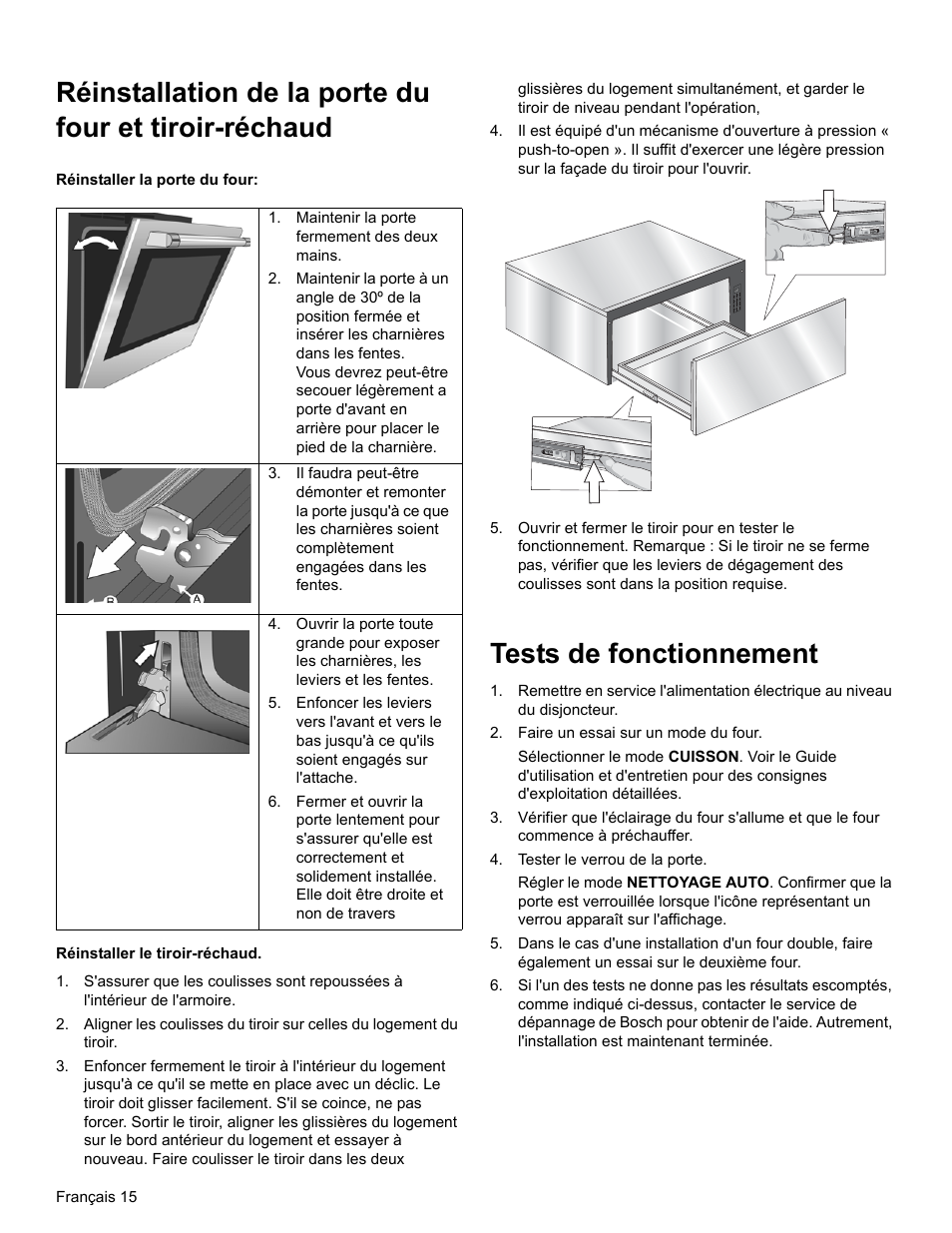 Tests de fonctionnement | Bosch HEIP054U User Manual | Page 34 / 56