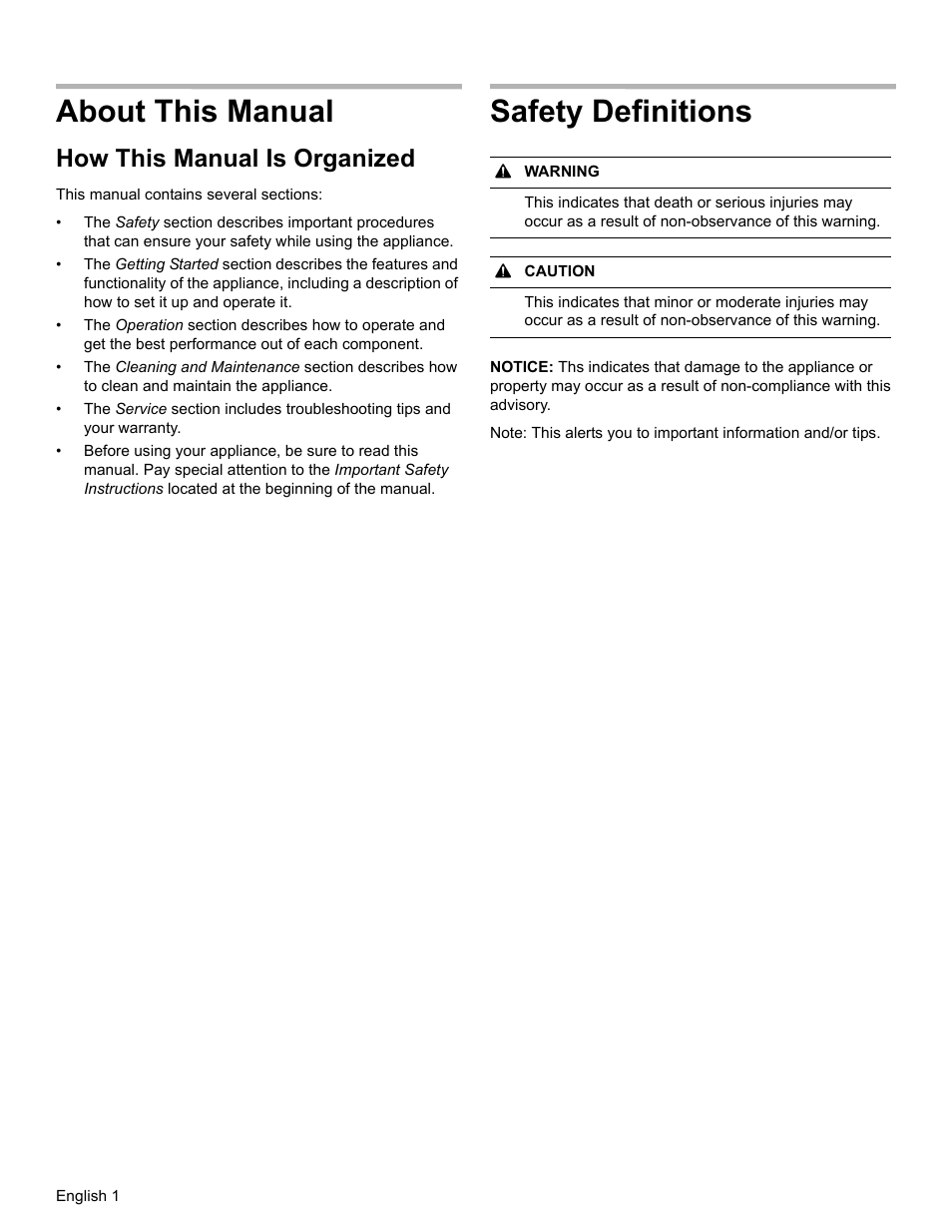 About this manual, Safety definitions, How this manual is organized | Bosch HEIP054U User Manual | Page 4 / 56