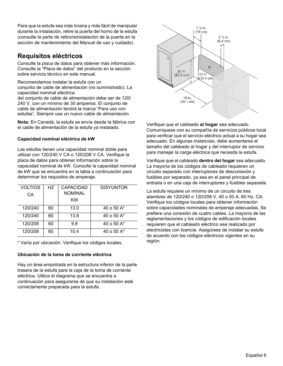 Requisitos eléctricos | Bosch HEIP054U User Manual | Page 43 / 56