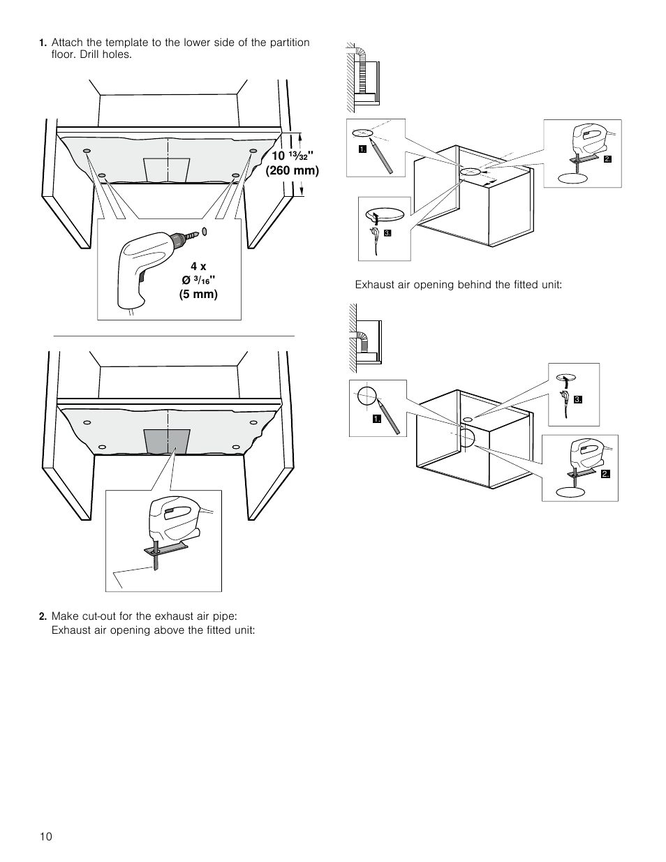 Make cut-out for the exhaust air pipe | Bosch HUI54451UC User Manual | Page 10 / 40