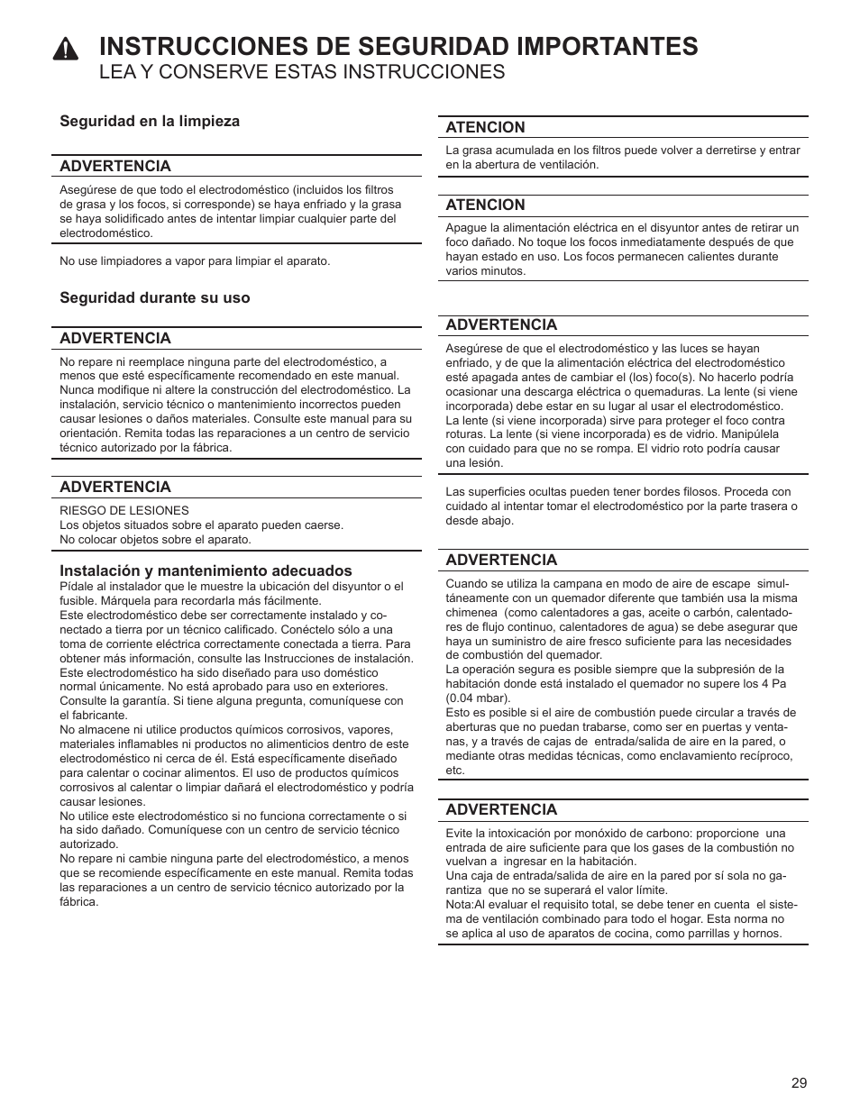 Advertencia, Peligro de incendio, Prevención de quemaduras | Riesgo de quemaduras, Seguridad de los niños, Atencion, Seguridad en la limpieza, Seguridad durante su uso, Riesgo de lesiones, Instrucciones de seguridad importantes | Bosch HUI54451UC User Manual | Page 29 / 40