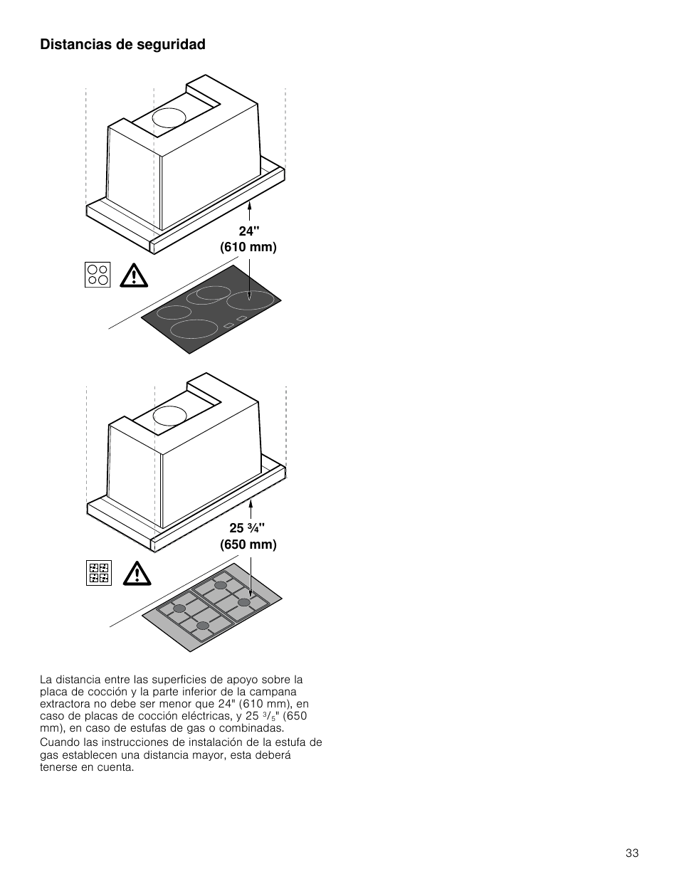 Distancias de seguridad | Bosch HUI54451UC User Manual | Page 33 / 40