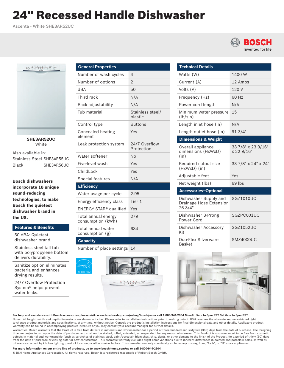 Bosch SHE3AR52UC User Manual | 3 pages