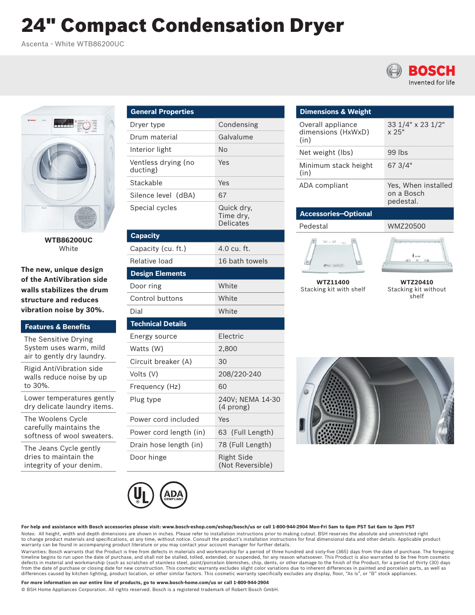 Bosch WTB86200UC User Manual | 3 pages