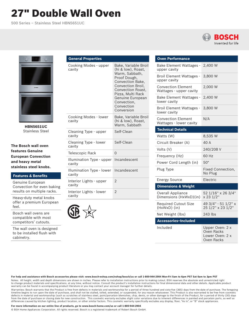 Bosch HBN5651UC User Manual | 3 pages