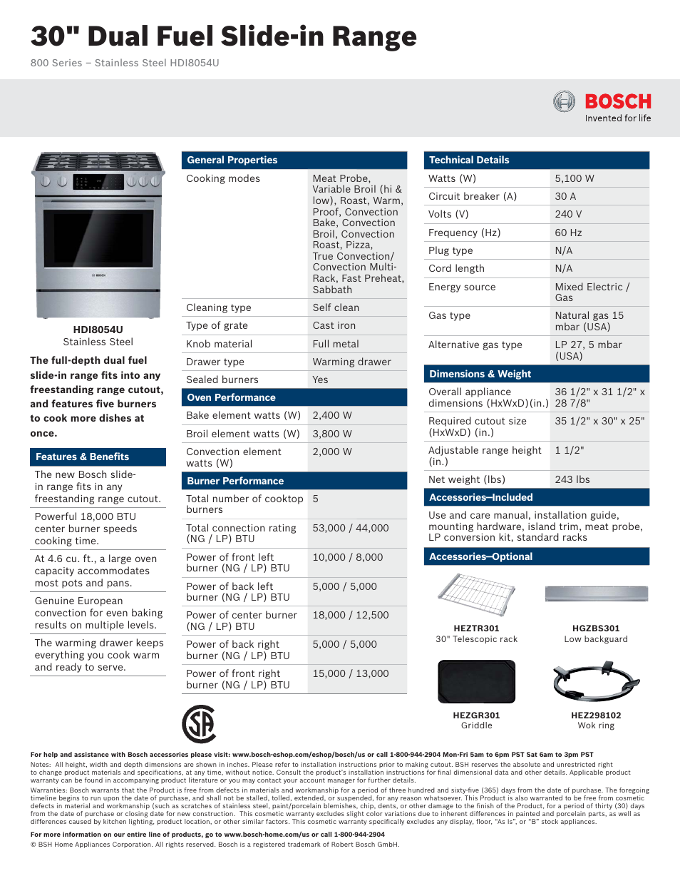 Bosch HDI8054U User Manual | 2 pages