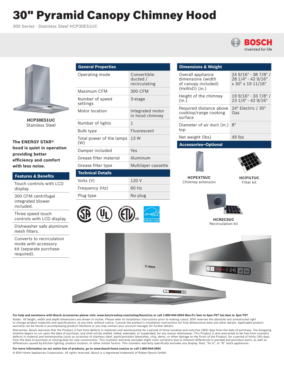 Bosch HCP30E51UC User Manual | 2 pages