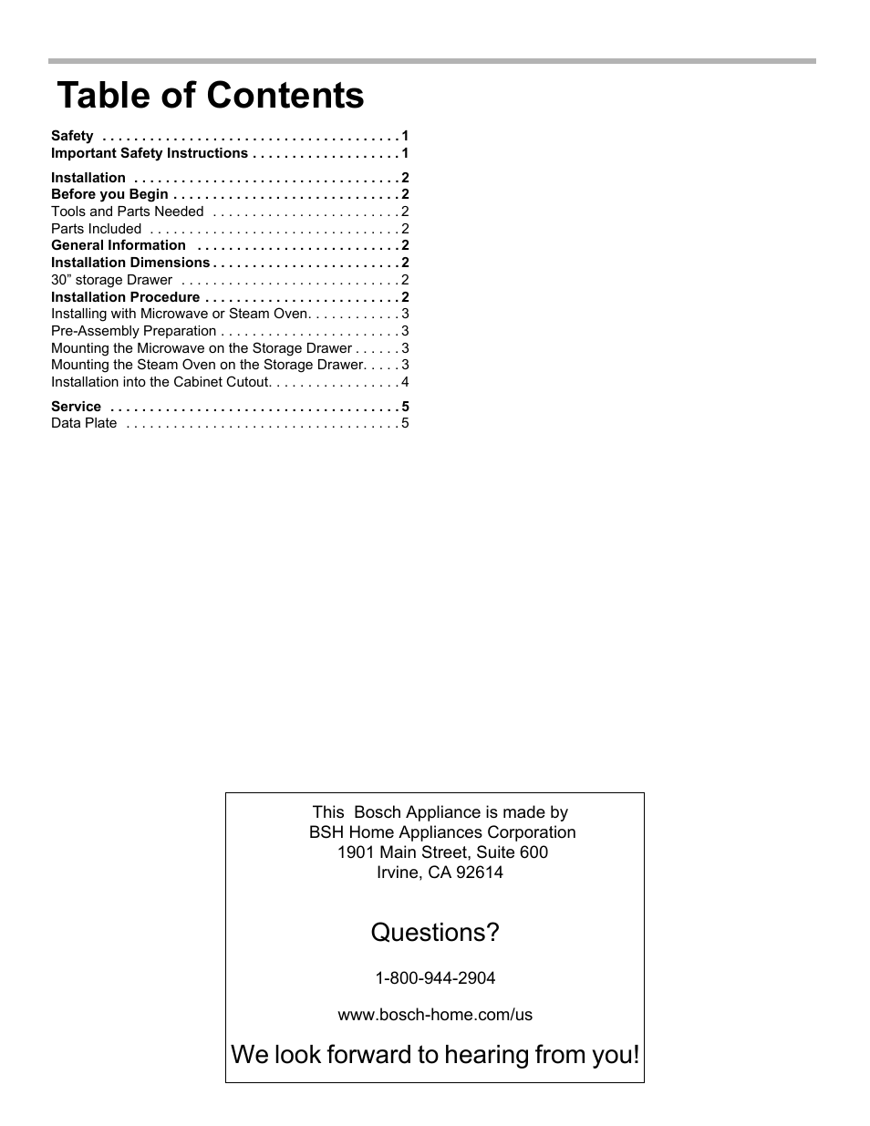Bosch HSD5051UC User Manual | Page 2 / 20