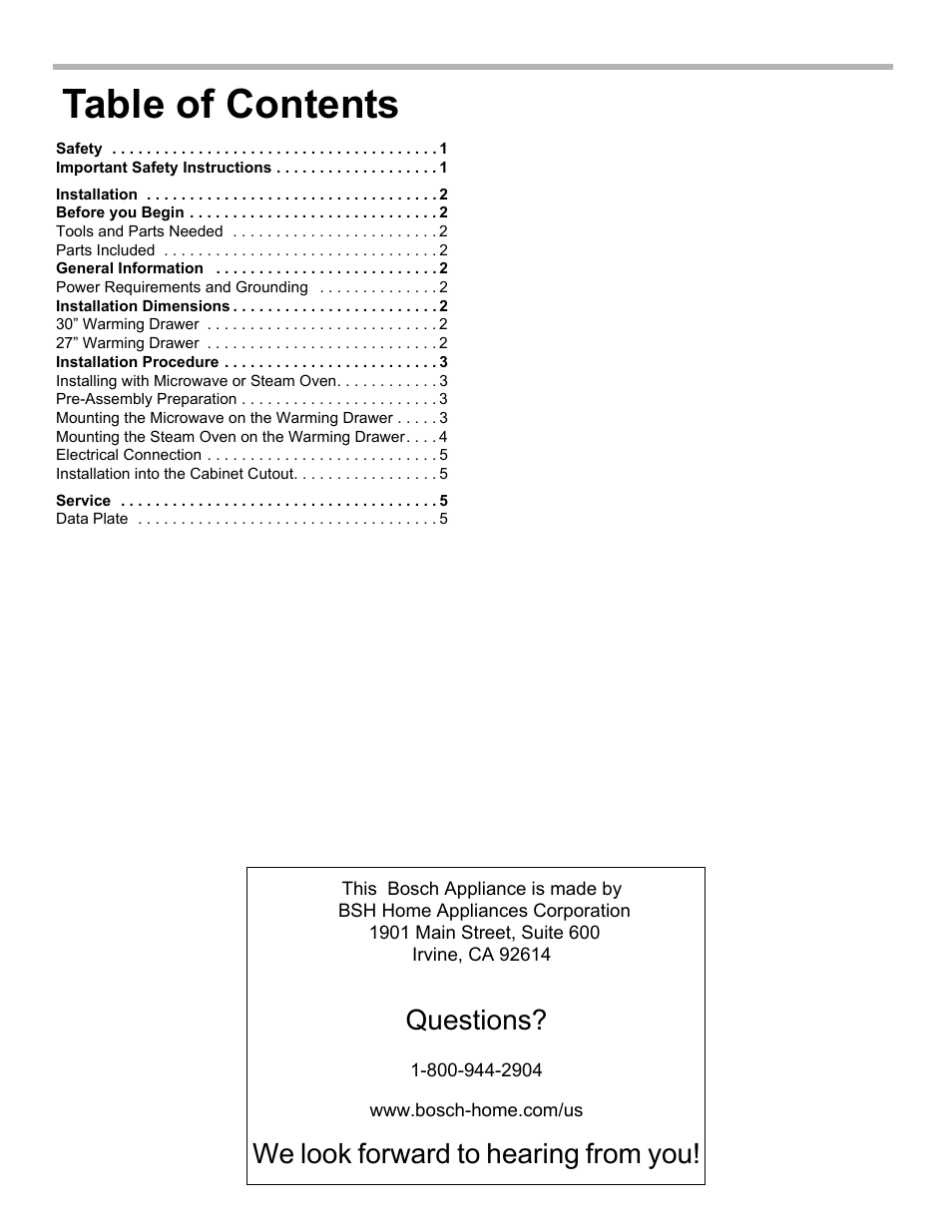 Bosch HWD5051UC User Manual | Page 2 / 24